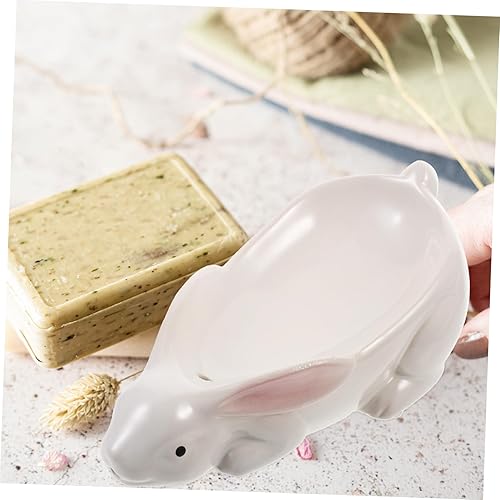 Miniatura 8 de Caja de joyería de cerámica de almacenamiento Jabón Estante de almacenamiento tridimensional clave Decoración suave Bandeja blanca Jabonera Conejo