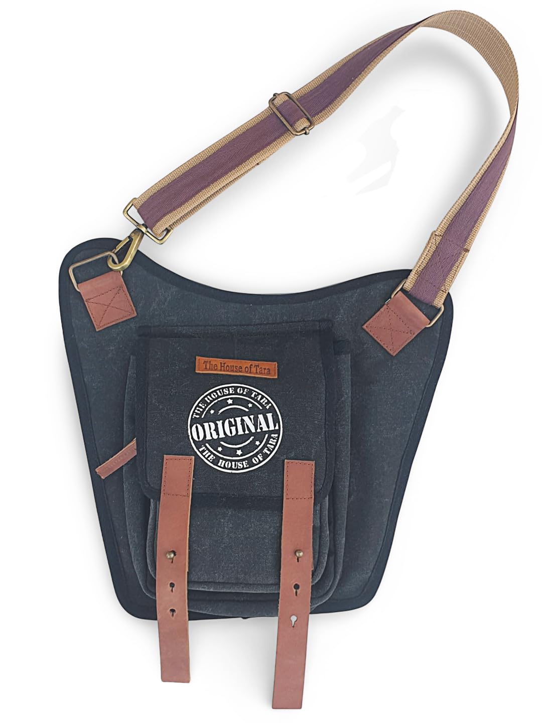 Cotton Canvas Waist Pack Bag | Phantom Black Color | Travel Accessory Fanny Pack | Adjustable Strap and Multiple Pockets | Zip, Flap & Leather Strap Closure | for Men and Women-image-4