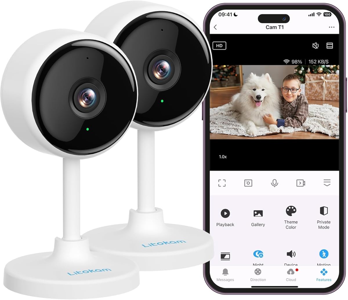 Amazon.com : litokam Indoor Cameras for Home Security with Night Vision, Pet Camera with Phone App, WiFi Home Security Camara, Baby Monitor Work with Alexa, Motion Detection, 2-Way Audio, 2 Pack, 2K : Electronics