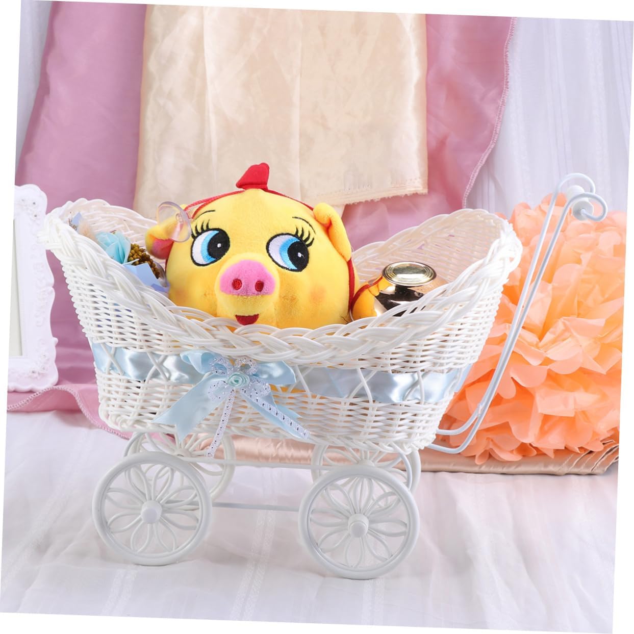 Zerodeko 1Pc Cane Tricycles Mini Stroller Ornament Blue Flower Basket for Wedding Shower Birthday Unique Present for Friends Family Craftsmanship