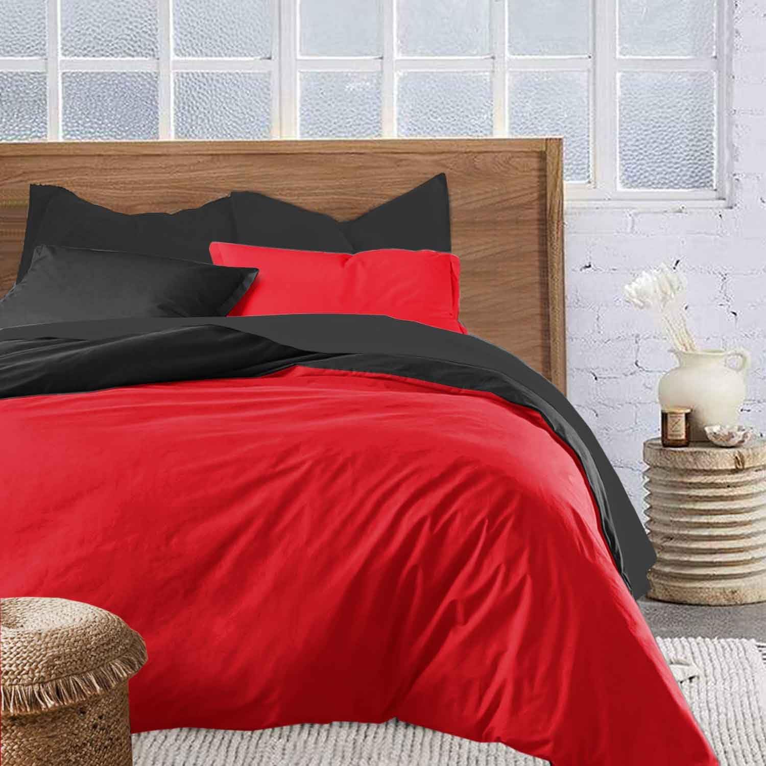 ETDIFFE Red Black Queen Size Comforter, 3 Piece Soft Modern Reversible