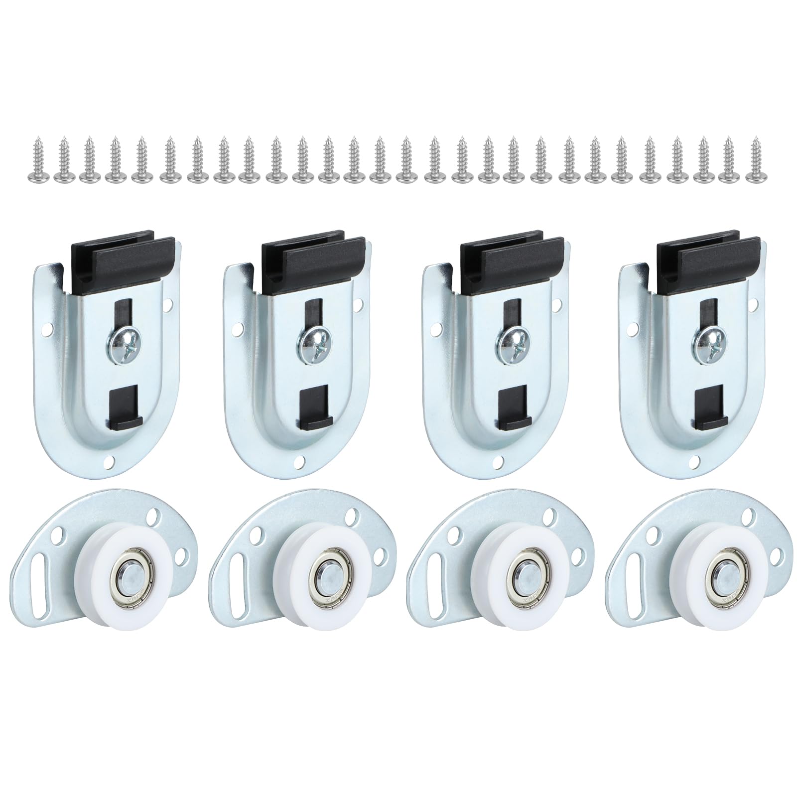 Sliding Closet Door Hardware Kit, 4 Pack Bottom Rollers & 4 Pack Top Brackets, Ball Bearing Wheels