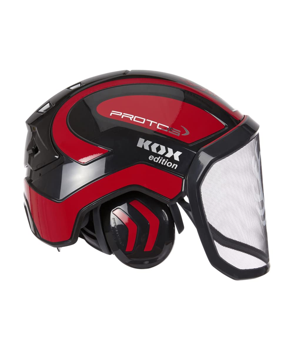 Protos Forsthelm/Schutzhelm KOX Edition mit Gehörschutz und Visier Integral Forest Schwarz/Rot KOX Edition Schwarz/Rot mit Ätzmetallvisier F39