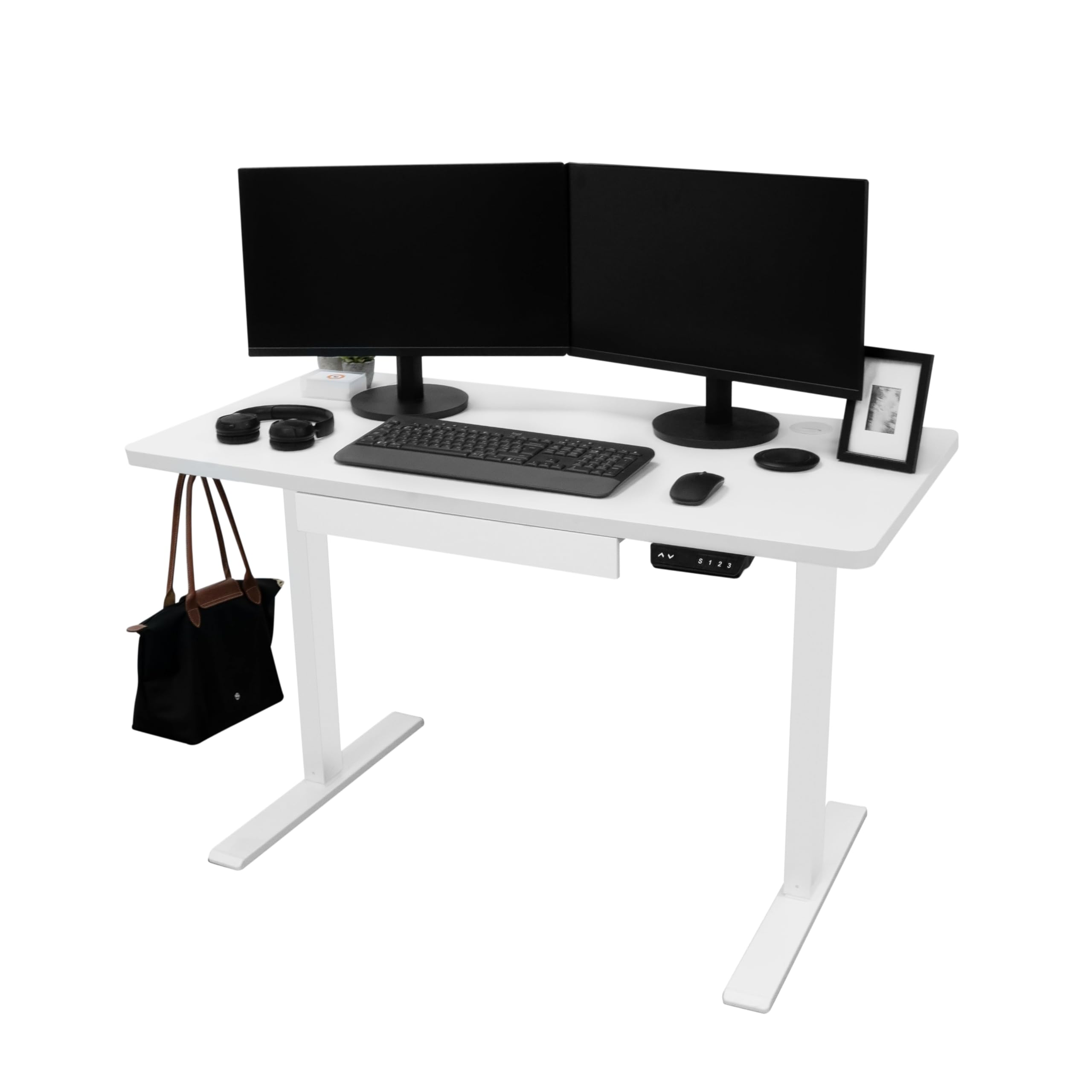 Escritorio Elevable Eléctrico con Cajón | 120x60 cm | Altura regulable 73–118 cm | Función de memoria y carga USB A/C | Cable 2m | Capac. 80kg | Bandeja gestión de cables | Estable y ergonómico