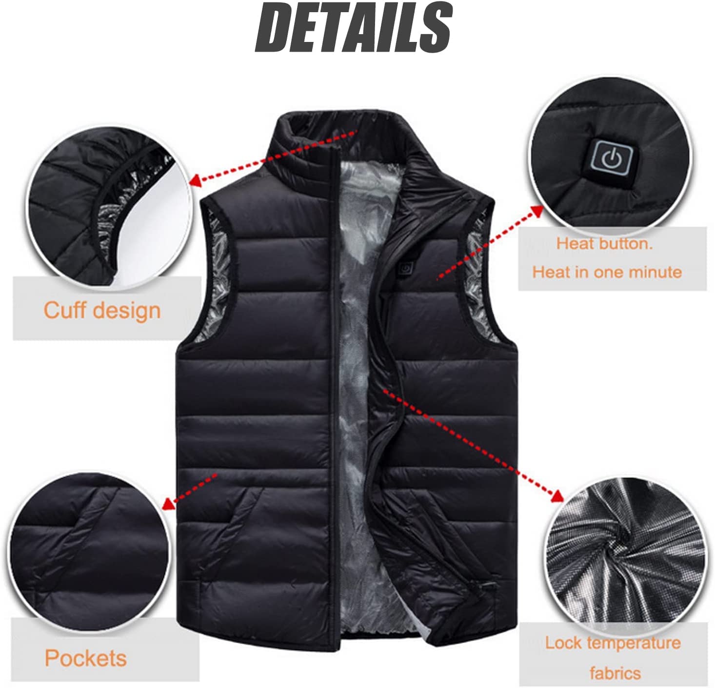 Gilet riscaldante per bambini USB 3 zone riscaldate nero