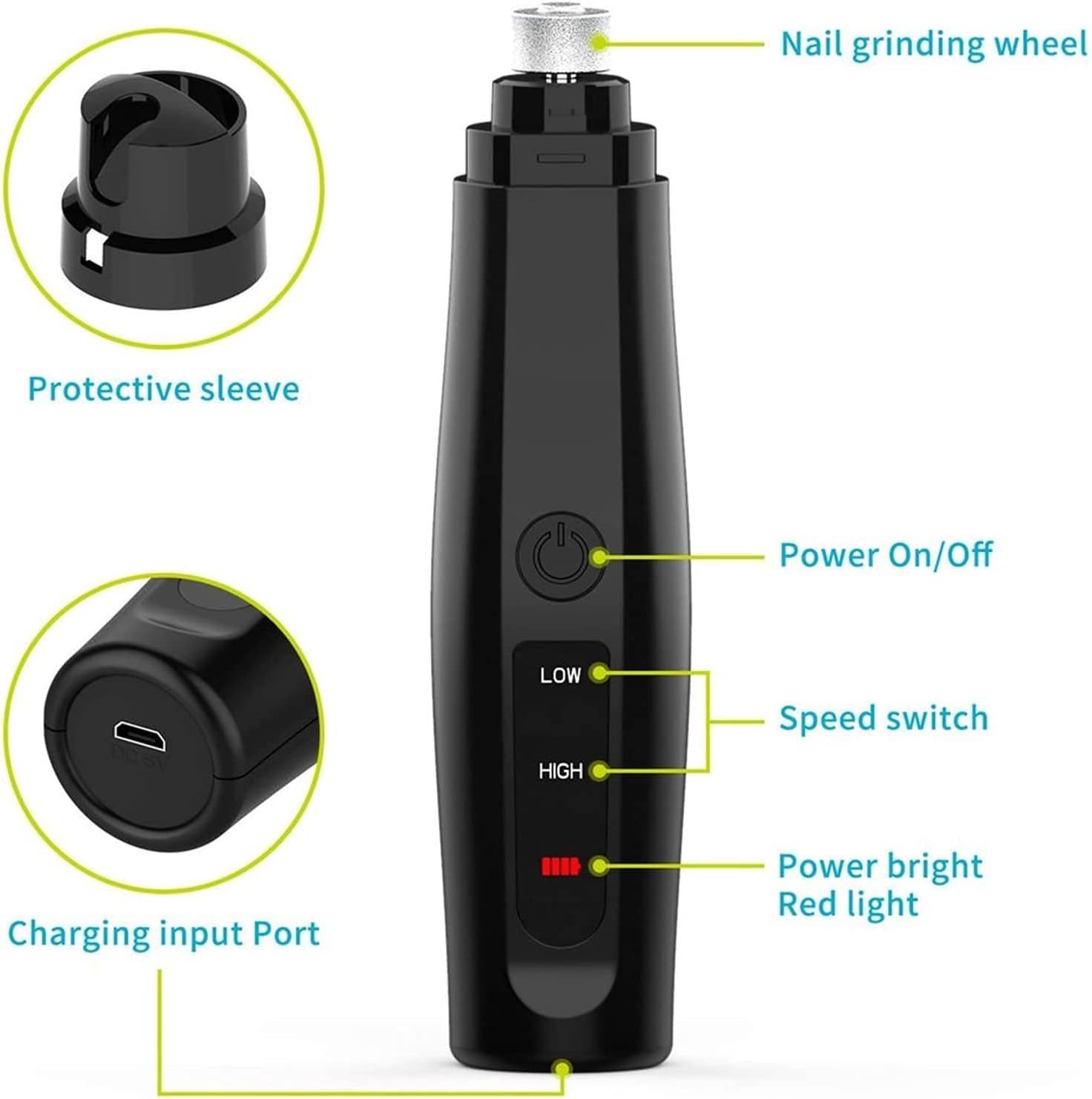 Liusj JUnst Feiyx Pet Nail Polisher Charging Nail Clippers Cat and Dog Nail Scissors Electric Manicure Set Claw Grooming Trimmer,for Small Medium Large Dogs & Cats