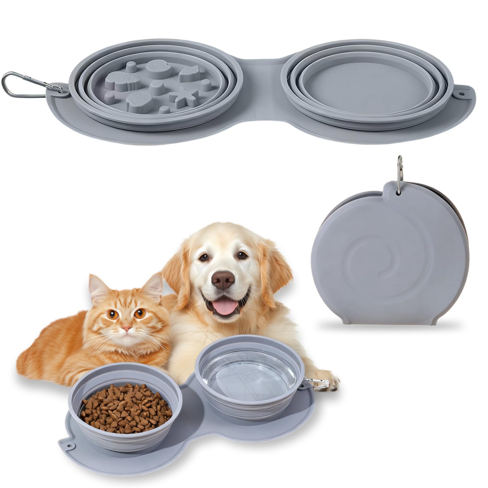 Cuenco plegable para perros para viajes – 2 en 1 cuenco de viaje para mascotas con clips de cierre, cuenco de silicona y cuenco de agua para perros, ideal para viajes, paseos y uso diario