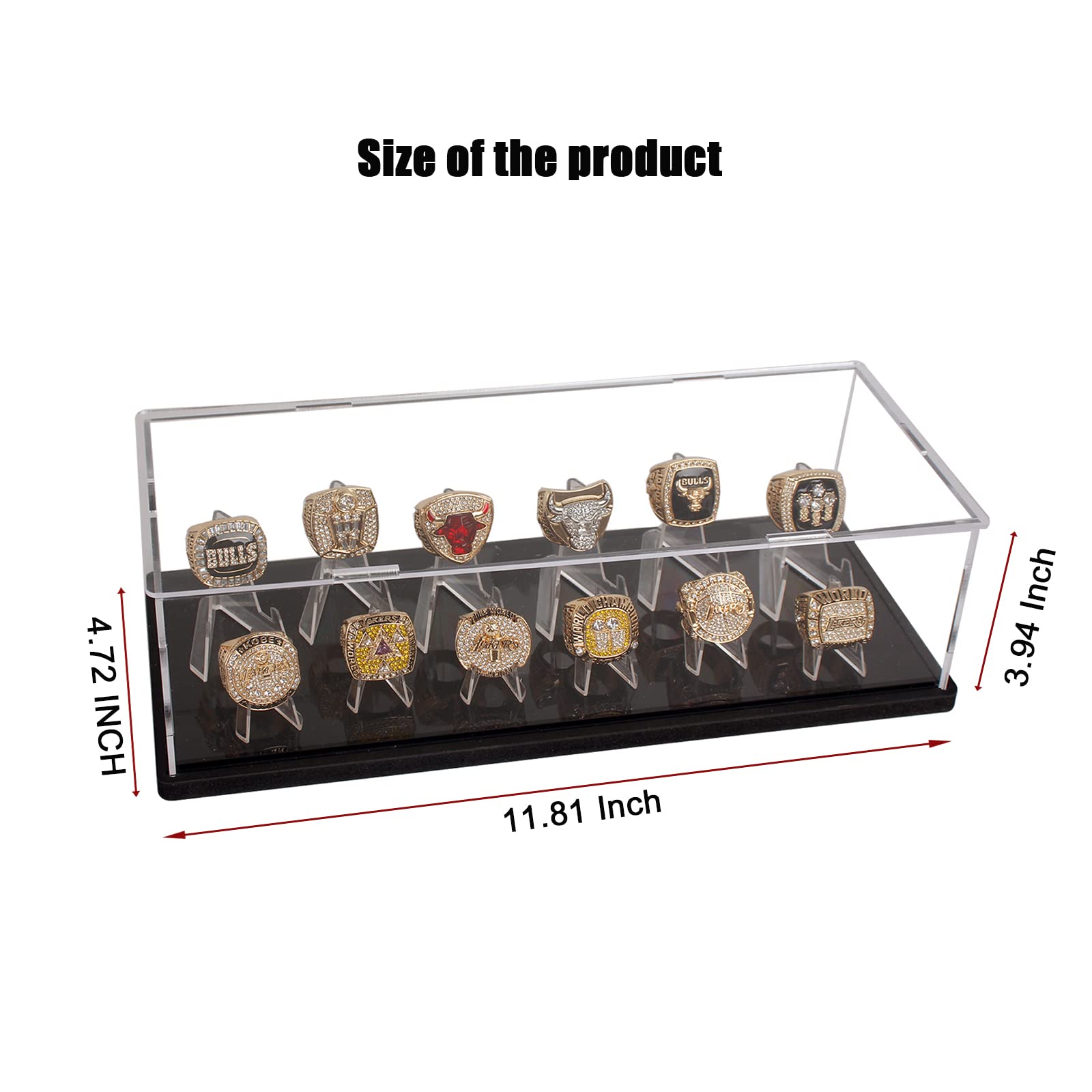 Championship Ring Display Case, 12 Ring Posts Baseball Ring Display Case,Ring Rack Display Gifts for Casino Poker Chip Collectibles Include 12 pcs Holder 3