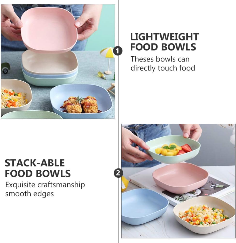 Square Cereal Bowls Set of 4, Plastic Small Bowls for Kitchen, 6 Inch Shallow Serving Bowls for Soup Salad Oatmeal Snack Dessert Ice Cream - Image 4