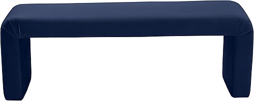 Miniatura 4 de Meridian Furniture Minimalist Collection Modern  Contemporary Velvet Upholstered Bench, 53" W x 14.75" D x 18.25" H, Navy