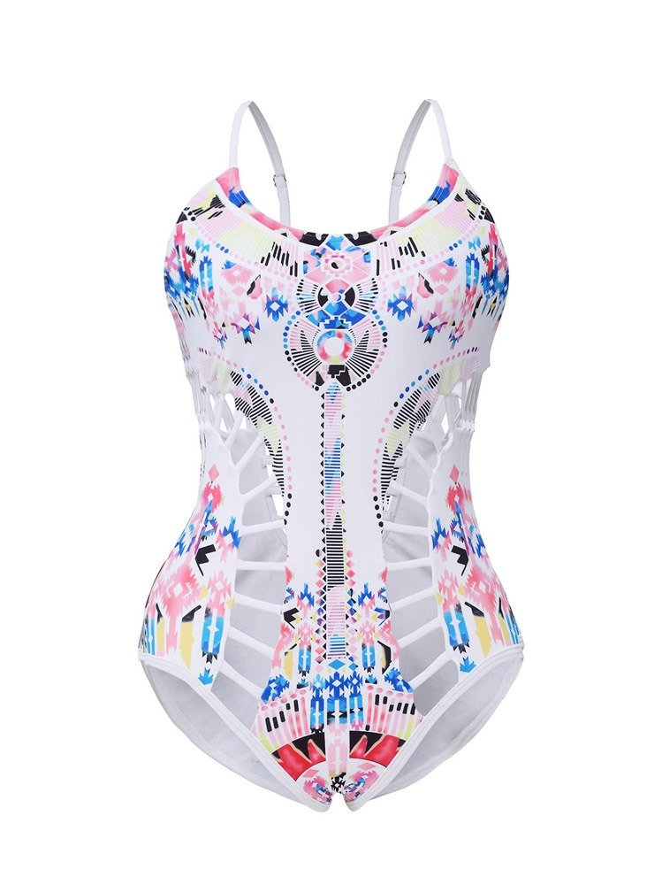Womens Printed High Waist Sexy One Piece Swimsuit