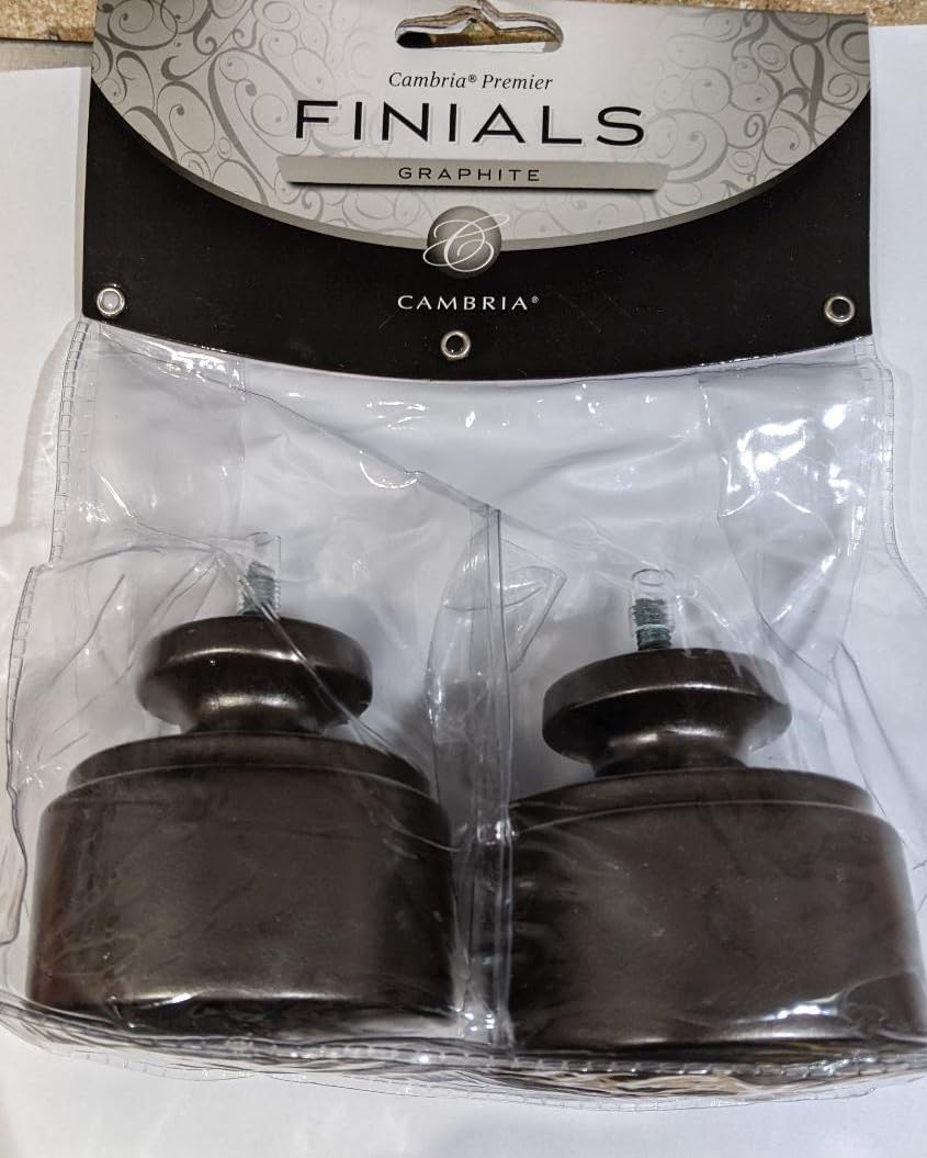 ENVOGUE Cambria Premier Complete Finials for Curtain Rods, Tie Backs, Drapes and Window Treatments Contemporary Urban Knob in Graphite Metallic Dark Silver Set of 2