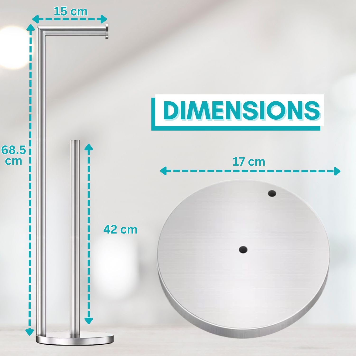 Free Standing Toilet Roll Holder Waterproof Rustless Stainless Steel Bathroom Accessory Toilet Paper Holder with Screws Installation Anti-Slip weighted base kitchen roll holder with Storage - Image 2