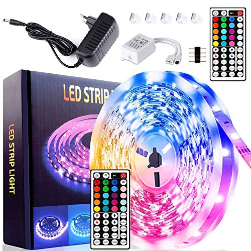 Tiras LED 10m, Luces LED Habitacion RGB 5050 con Control Remoto IR, Impermeable Ip65, 20 Colores 8 Modos, Kit Luces LED para Dormitorio, TV, Hogar, Cocina, Decoración Navideña (5M)