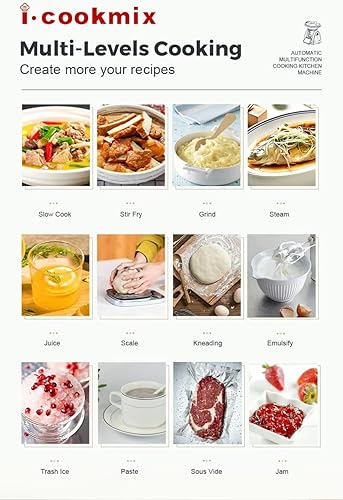 iCookmix - Máquina de cocina inteligente todo en uno, robot de cocina automático de 12 funciones con pantalla LCD y recetas guiadas, blanco/gris de Generic