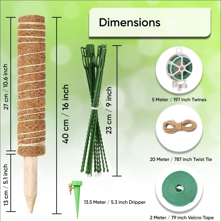 Miniatura 4 de EXOBIRD Poste de musgo para plantas Monstera  4 postes de musgo de 17 pulgadas para plantas trepadoras  Poste para plantas de interior con 2 goteros