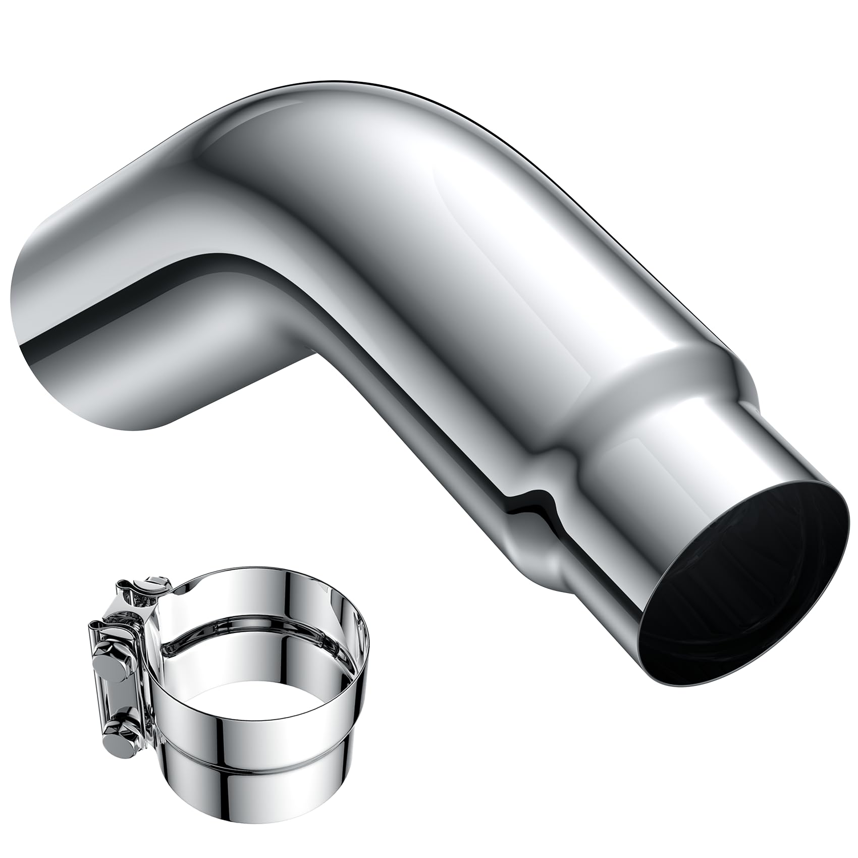 JY PERFORMANCE 5 Inch ID Diesel Exhaust Tip Elbow Tip 5'' Inlet 6'' Outlet 23'' Long Chrome Turndown Exhaust Tip with Clamp