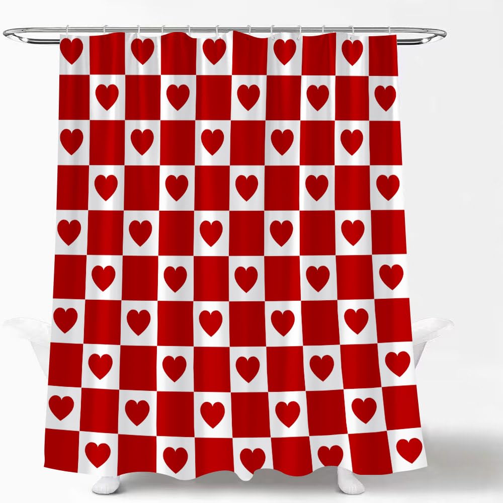 KDYDK Valentinstag Duschvorhang – Rotes Herz-Design, Romantisch, Aus Polyester, Mit Haken
