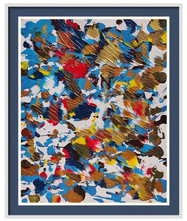 Generico Cuadro moderno pintado a mano con marco de 52 x 62 cm, diseño abstracto de pájaros