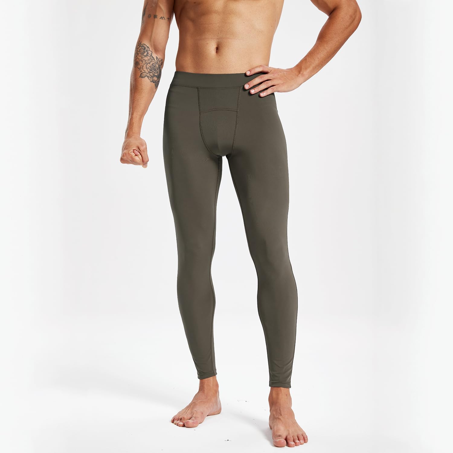 Rane Sports Men's Baselayer Leggings - Sporty Day Underwear Tights, Light Compression Moisture Repellent for Gym, Running & Training Sessions Mocha Grey L