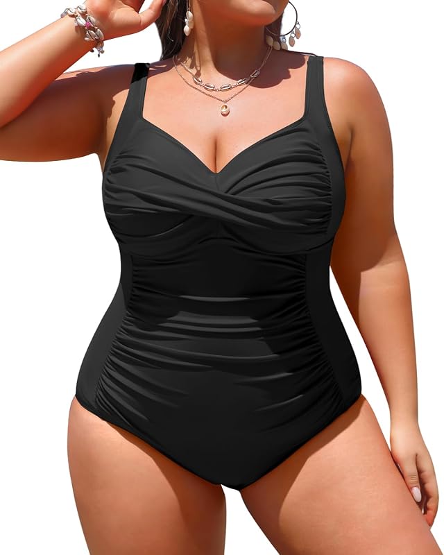 Yonique Women Plus Size One Piece Swimsuits Tummy Control Bathing Suits Twist Front Ruched Swimwear