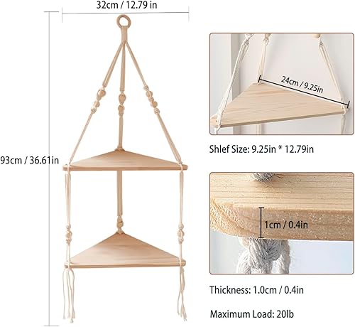 Miniatura 2 de Artilady Estante esquinero blanco para colgar en la pared, estantes flotantes de madera de 2 niveles, estante de pared rústico bohemio para