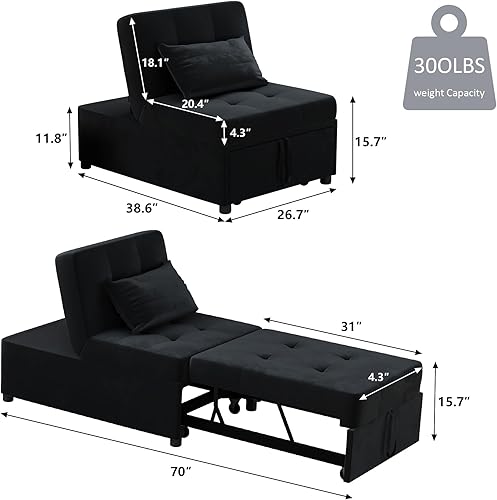 Miniatura 2 de LEVNARY Silla convertible para cama, sofá individual 4 en 1 de piel sintética, plegable, otomana, cama pequeña extraíble para el hogar, sala de