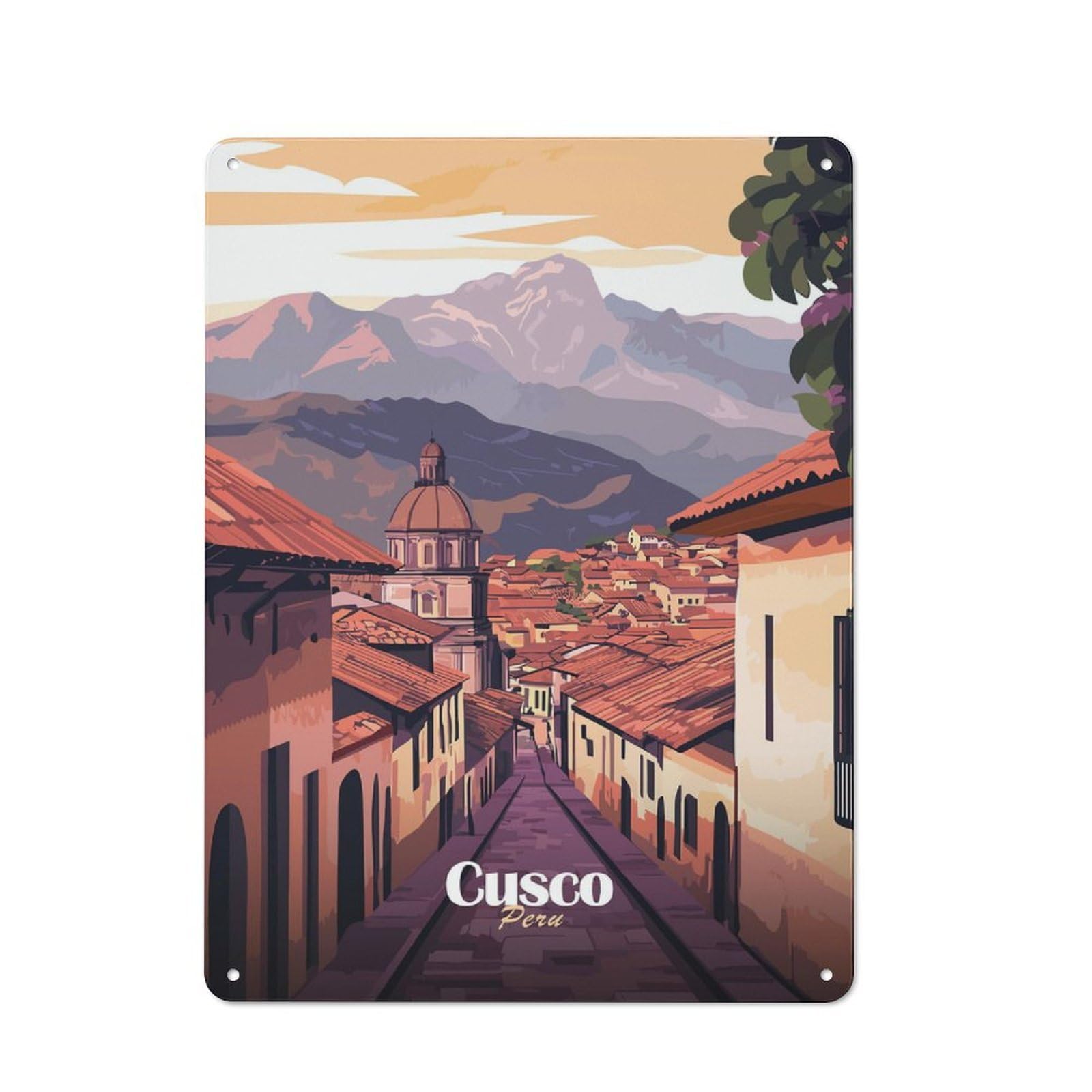 Cusco, Peru Cityscape Workshop Style Metal Wall Decor 40x30cm, Decorative Metal Plaque for Garage, Workshop, Shed Or Utility Room