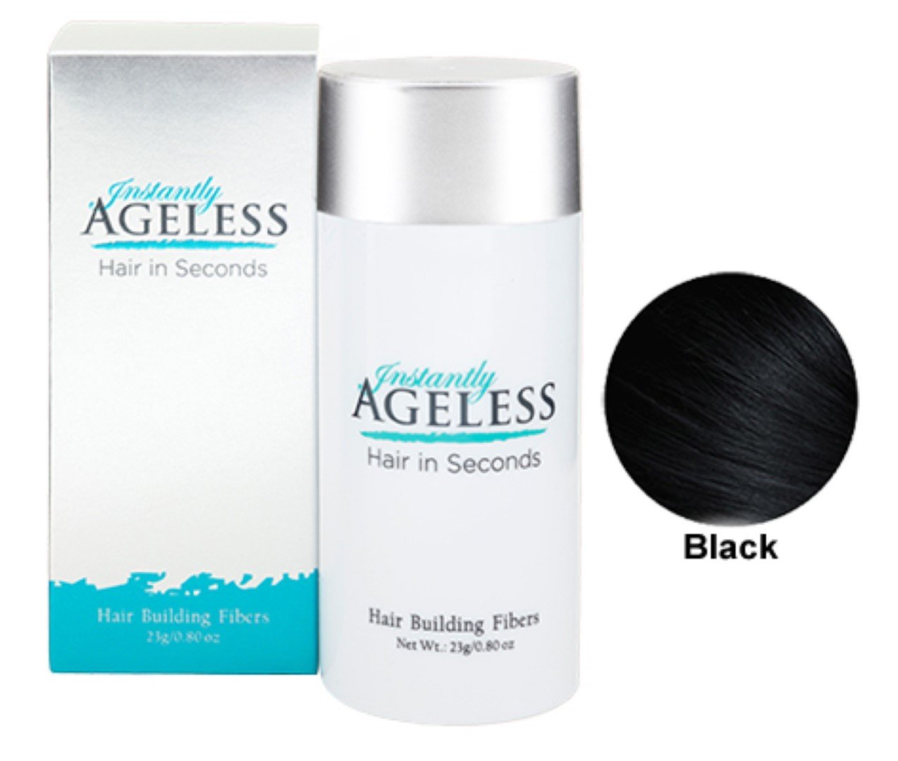 Hair Building Fibers | Hair in Seconds TM | Keratin Fibers Hair Loss Concealer | .83 oz (23g) | Instantly Ageless TM (Black)