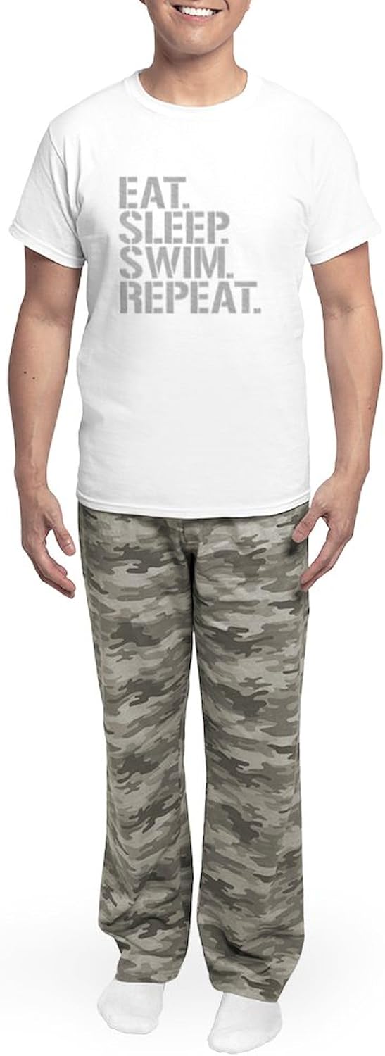 CafePress Eat Sleep Swim Repeat Pajamas Men's Novelty Light Pajama Set, Comfortable PJ Sleepwear