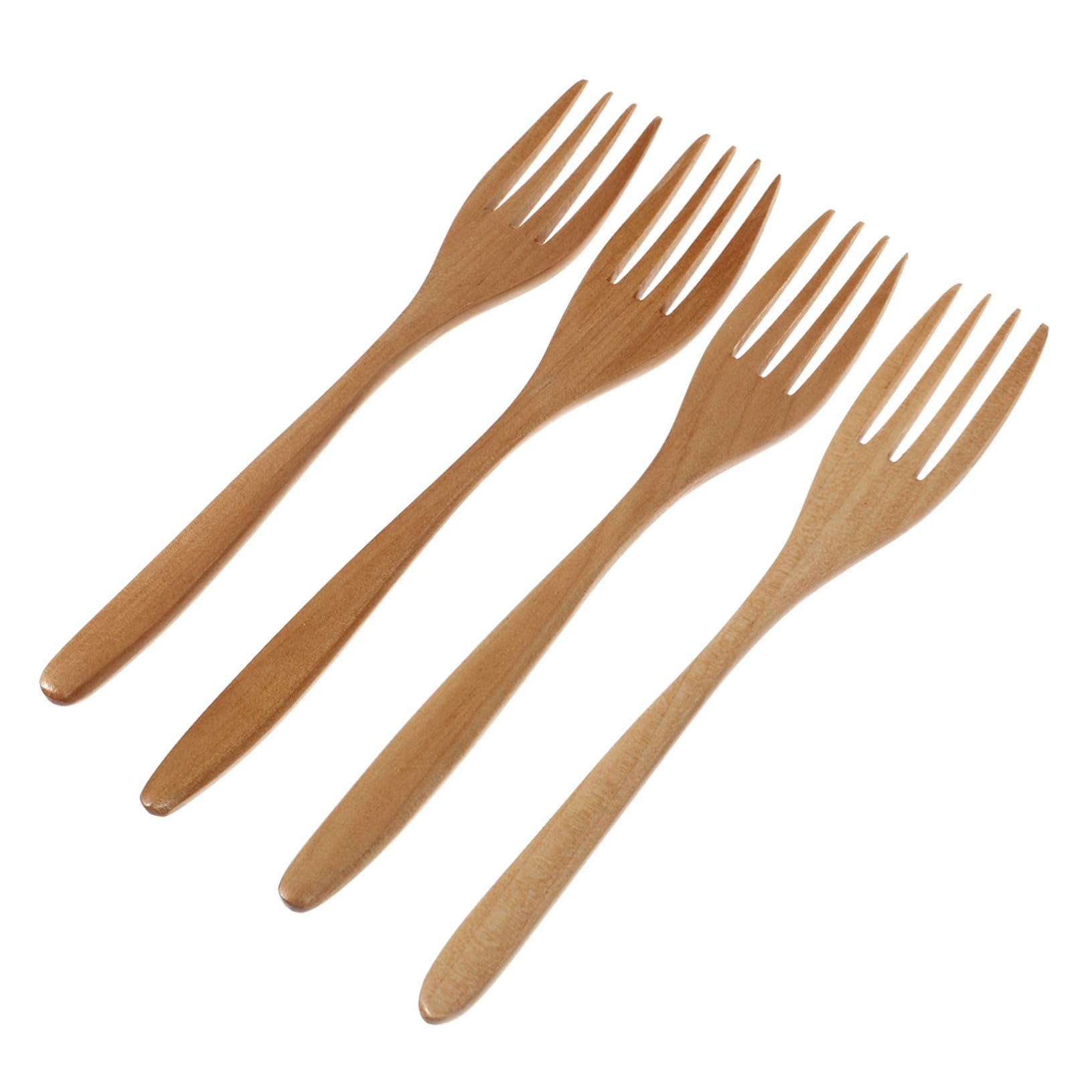 KICHOUSE 4pcs Japanese Style Wooden Fork Salad Stirring Fork Long Handle and Kitchenware