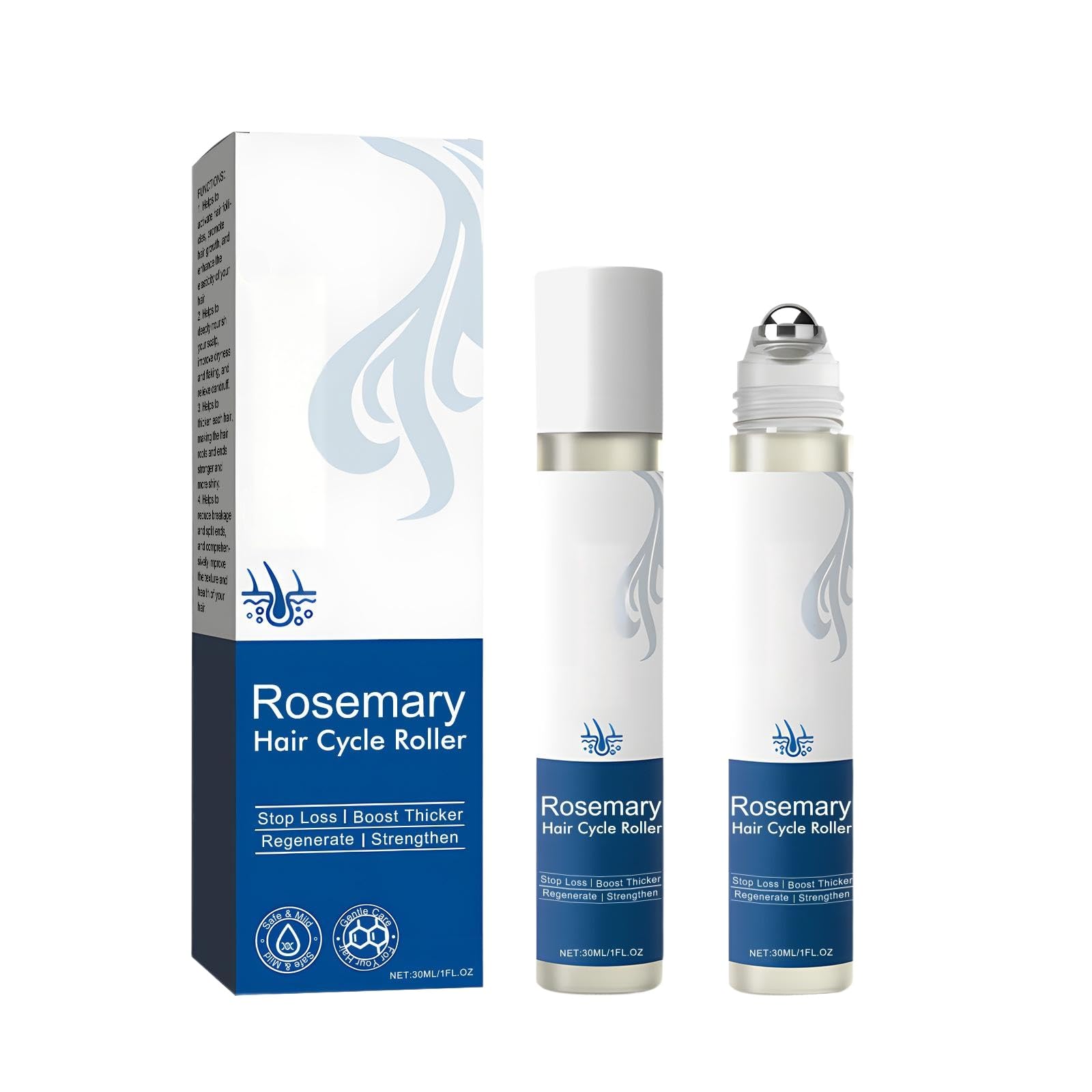 2 szt. Rosemary Hair Growth Roll-on Serum, Serum w rolce ze składnikami wzmacniającymi wzrost włosów, pomaga nadać objętość i gęstość cienkim włosom przy codziennym użytkowaniu, 04