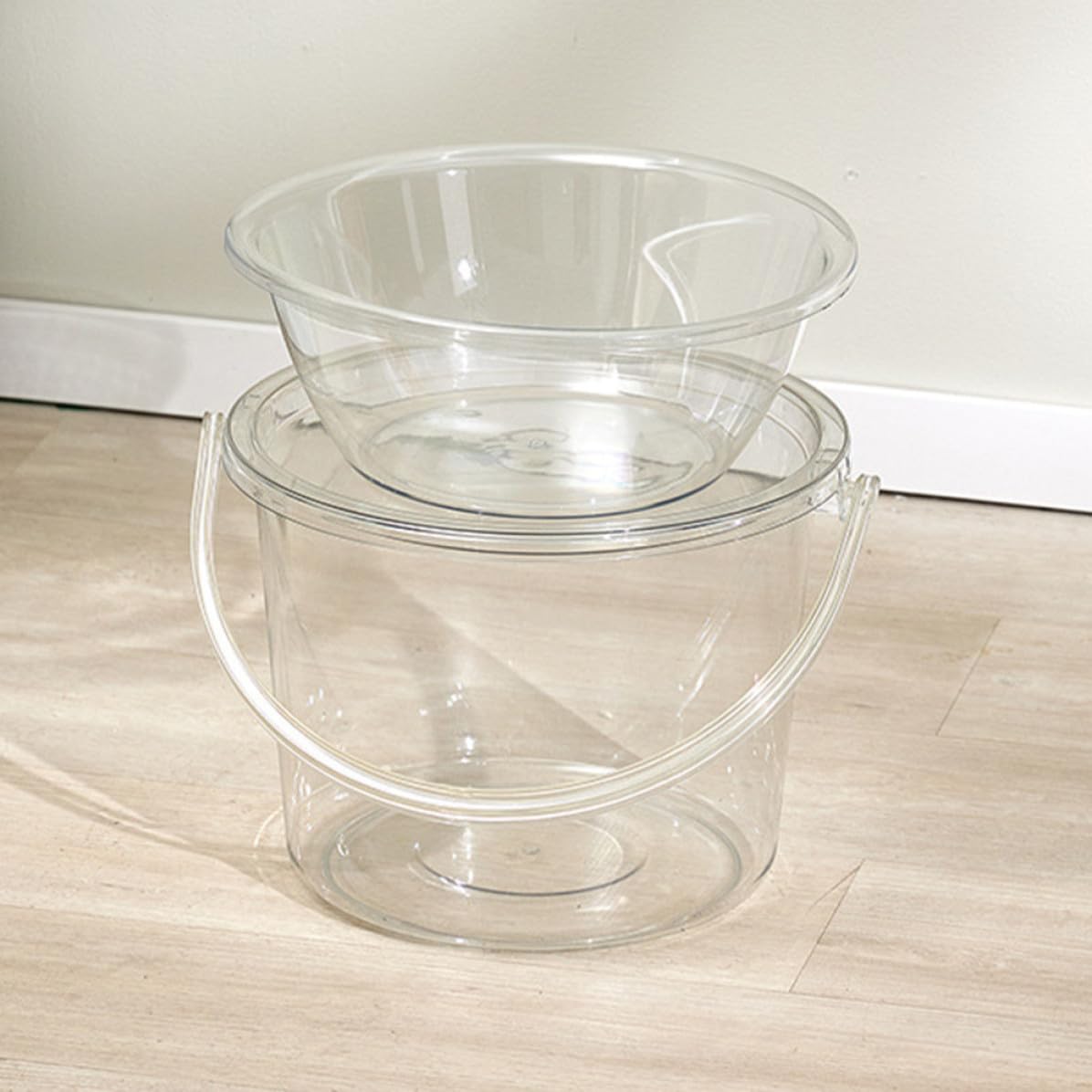 Cubo Transparente Ligero y Práctico Tapa y Asa, Diseño de Boca Ancha para Lavar el Rostro y Remojar los Pies Baño