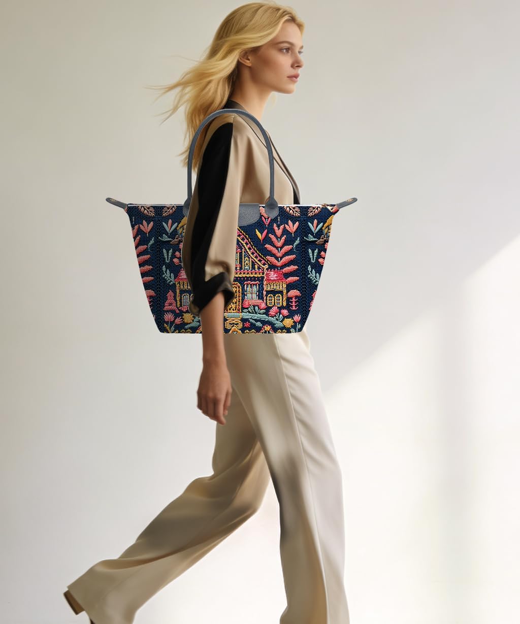 Medium Foldable Tote Bag with Zipper for Women, Fashion Canvas Bag - Image 2