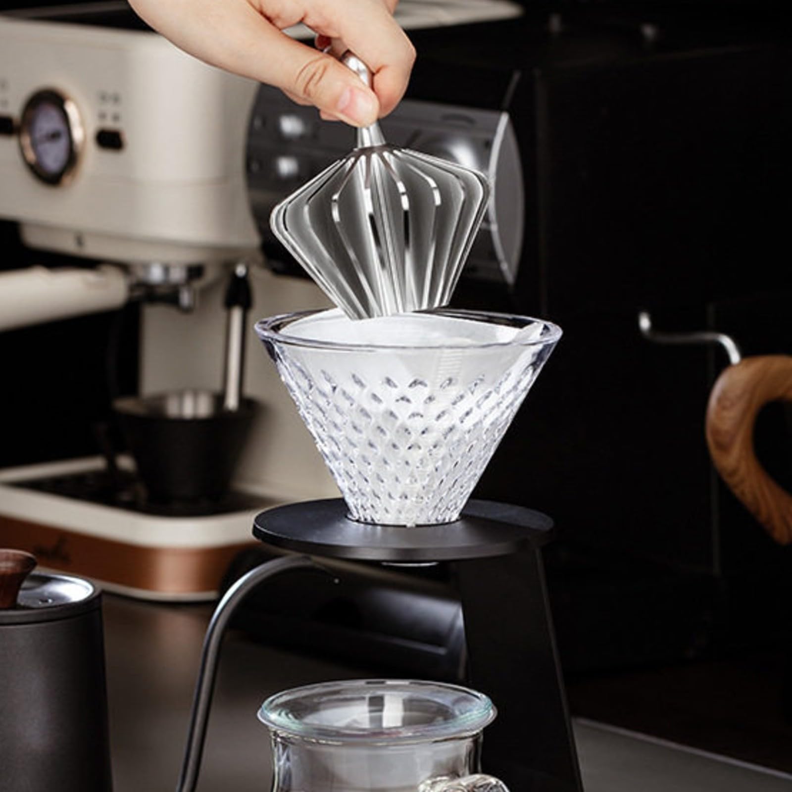 Colcolo Pressa Metallico per Filtri di Carta per Caffè Pour-Over Facile da Pulire Compatto