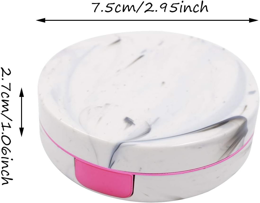 HONBAY Fashion Marble Contact Lens Case Portable Contact Lens Box Kit with Mirror (Round) (Rose Red)