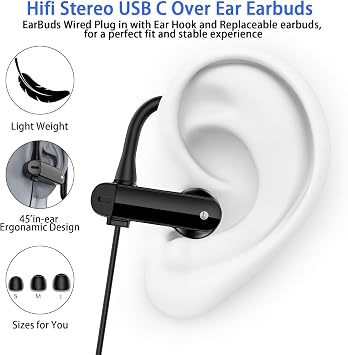 USB C Headphones Over Ear Hooks for iPhone 18 Pro Max 17 16,Black