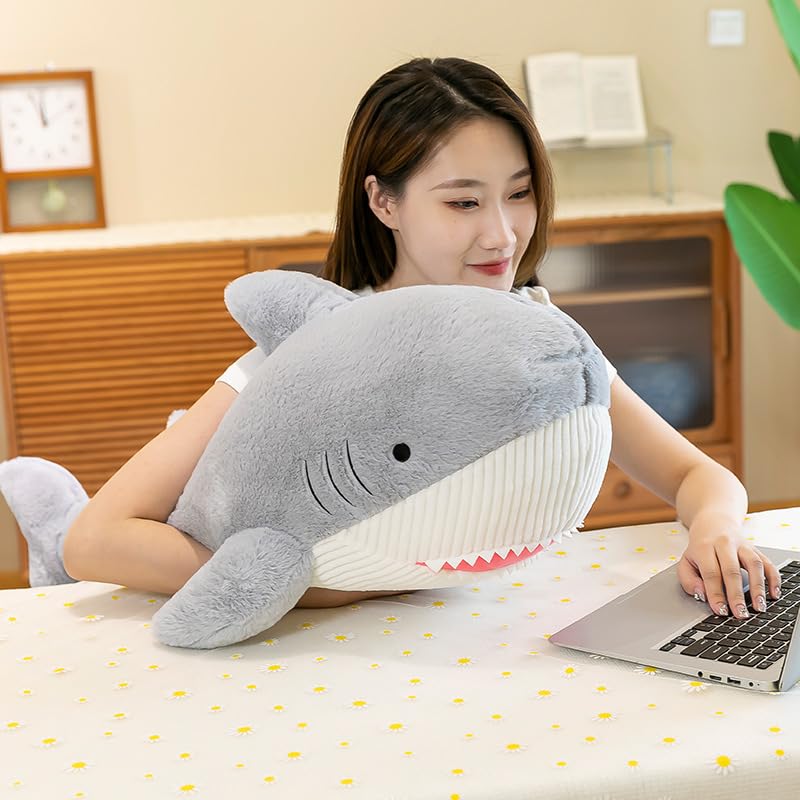 Riesenhai Hai Plüschtier,hai Plüsch Kissen,Plüsch-Hai-Spielzeug, weiches Hai-Kissen,Hai-Plüschkissen,Stofftierhaie,Stofftier,Kissen für Bett,Rückenkissen Puppe Geschenk für Kinder (110cm,Blau)