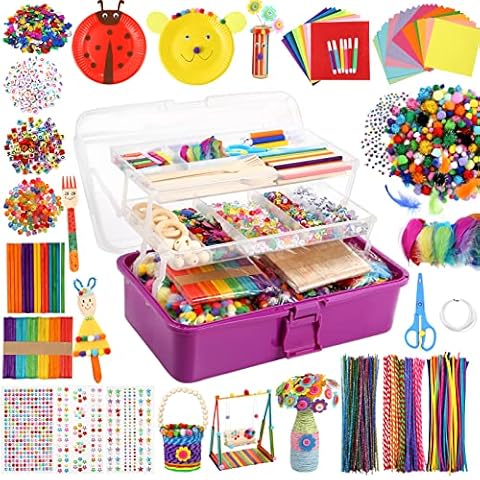 Caydo 3000 Pcs Large Art and Craft Supplies for Kids, Toddler DIY Craft Art Supply Set with 3-Layer Folding Storage Box for Kids Project Activity Cover