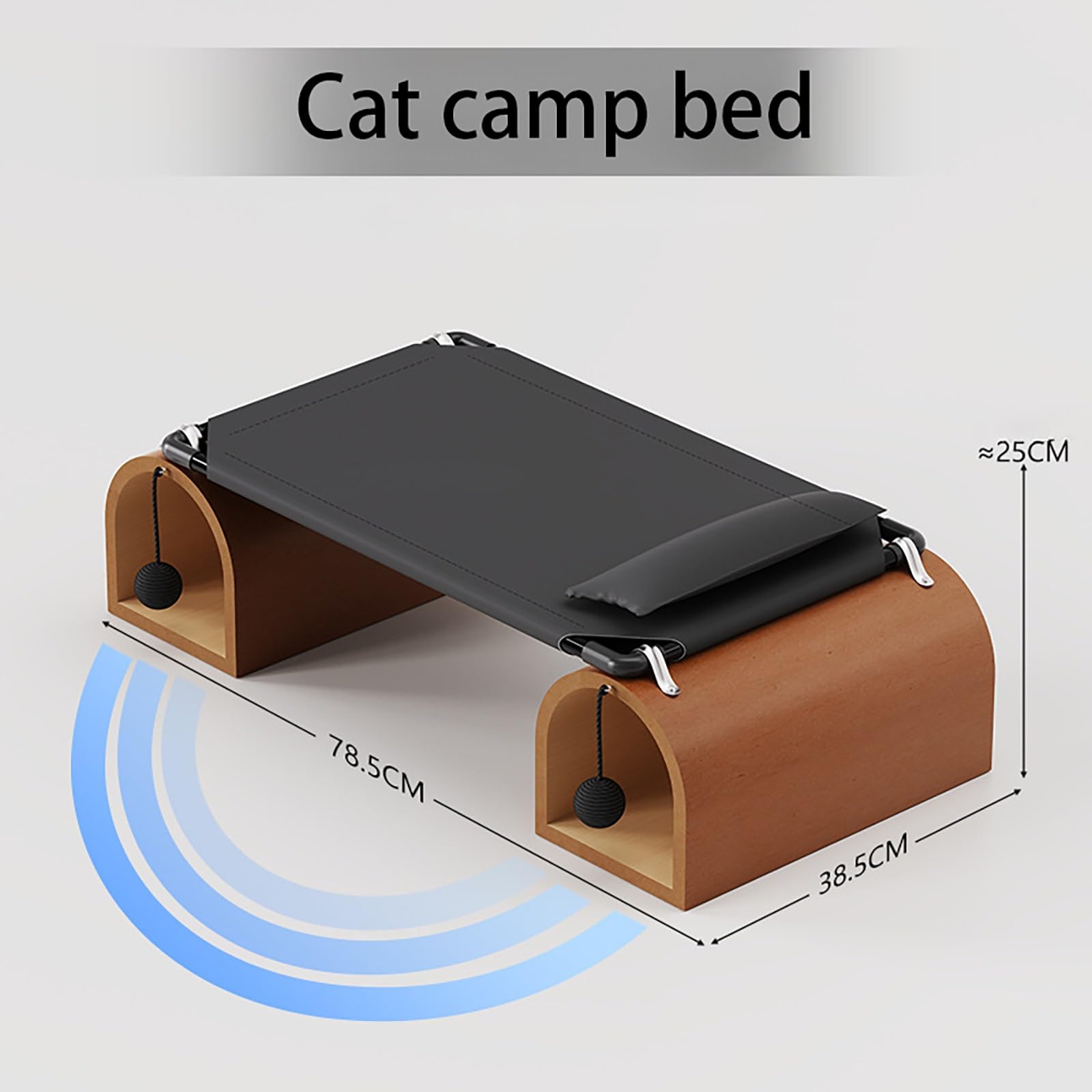 Cama túnel para gatos con túneles dobles y juguete colgante: cueva con estructura de madera y hamaca de tela Soft Tech, escondite elevado para gatos de interior con almohada, resistente a arañazos y a