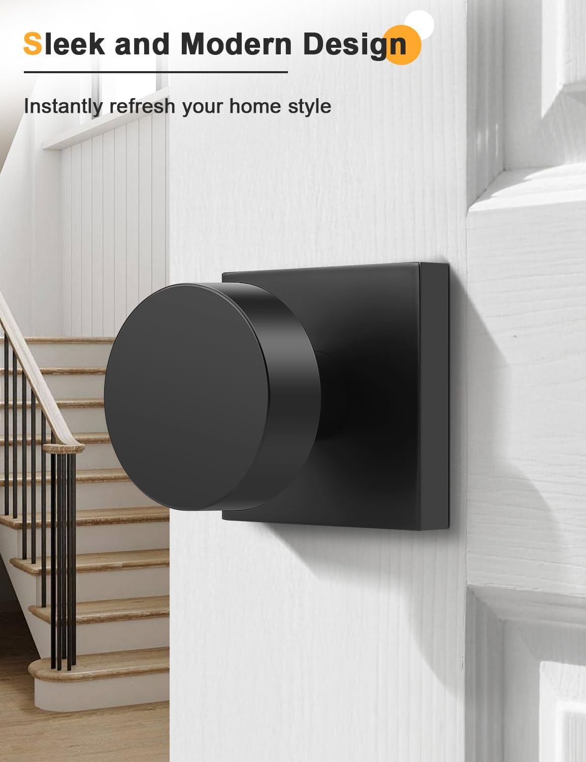 Gobrico Matte Black Passage Door Knobs with Square Rosette(6 Pack), Heavy Duty Closet Door Handles Without Lock, Door Knob Sets for Hallways
