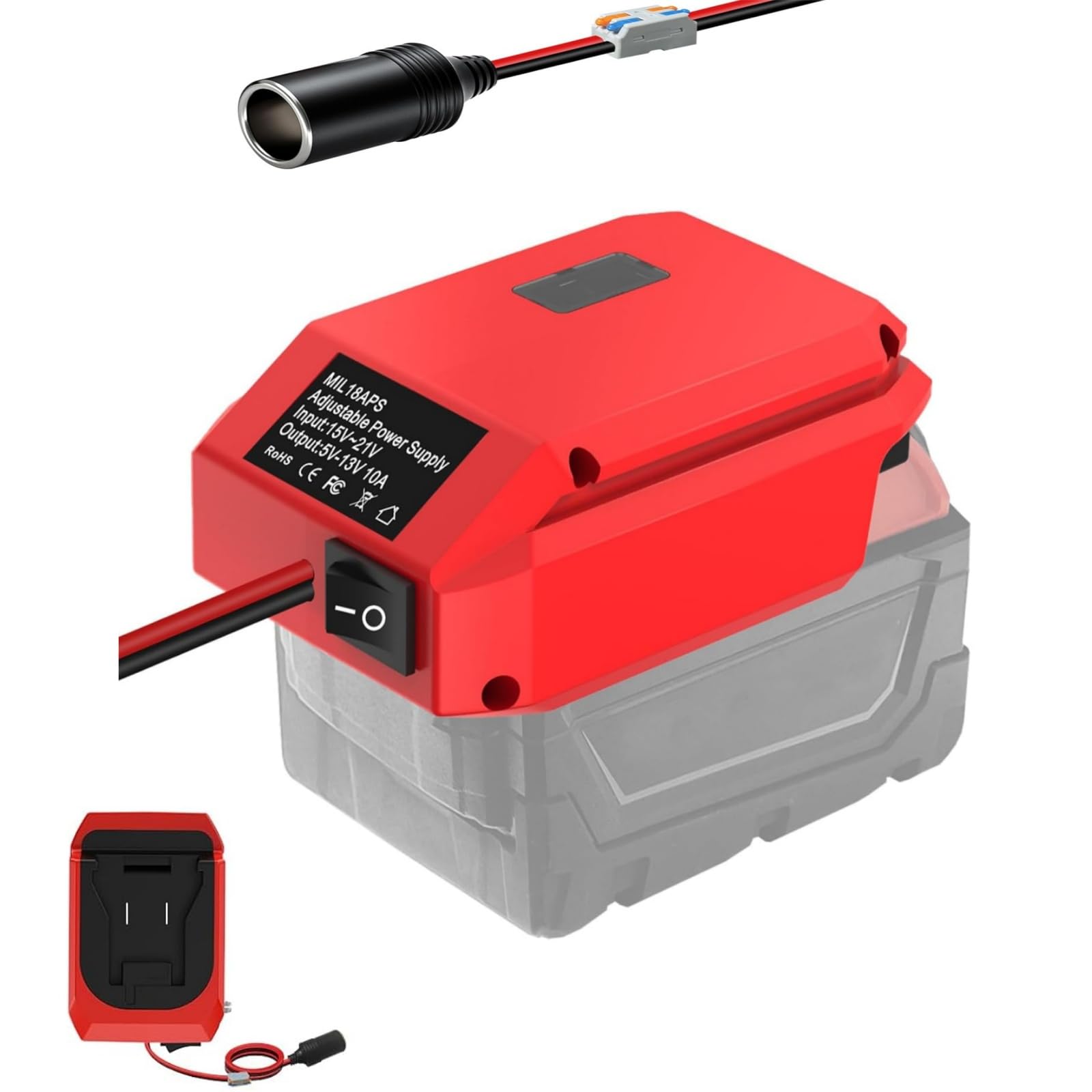 cigarette delivery milwaukee YUHDWRE 18V to 12V Step Down Converter for Milwaukee, Power Wheel Adapter  for Milwaukee M18 Battery with Cigarette Lighter Plug, DC 13V 10A 130W  Voltage Converter for Car DIY(No Battery)