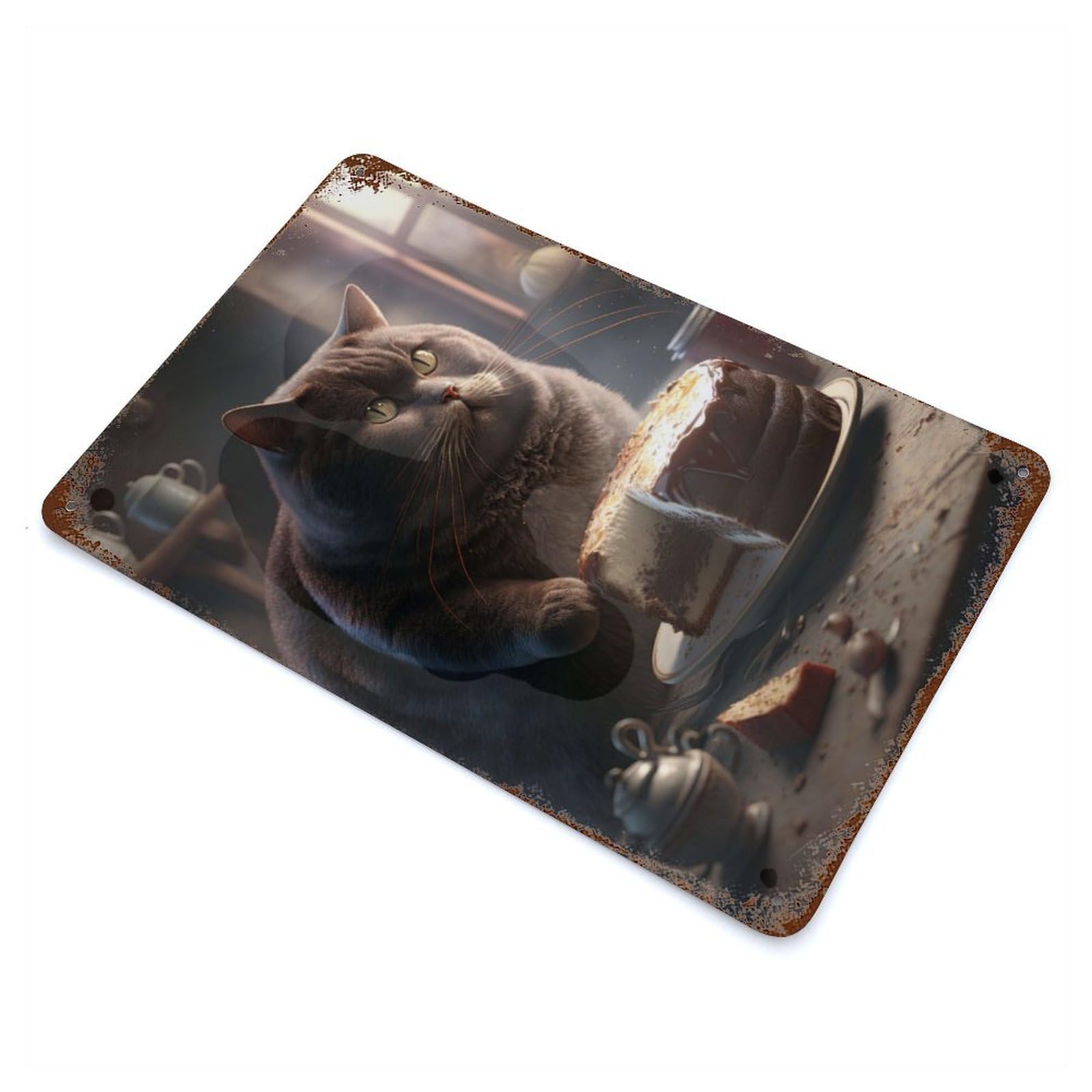 Decorative Tin Sign with Fantasy Cat Cake Design 11.8"x7.9", for Garage, Bar And Workshop Decor, Farmhouse Wall Decor