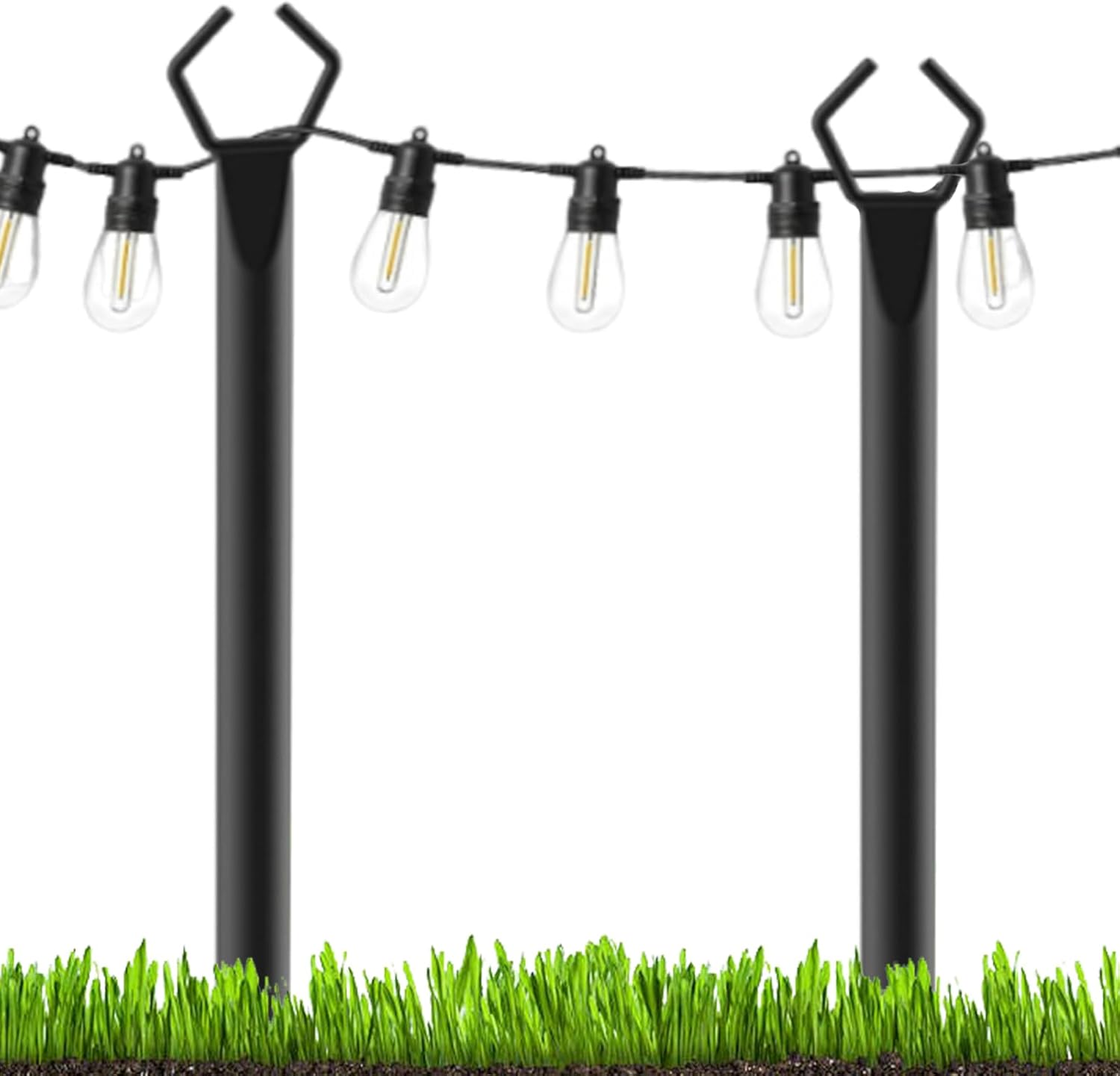 Light Pole – 2pc Shepherd Hook Outdoor Support, 3 m Metal Stand | Festival String Lighting Holder for Courtyard Garden, Black Ground Insert Pole, Easy Setup Decoration for Parties, Paths, Patio