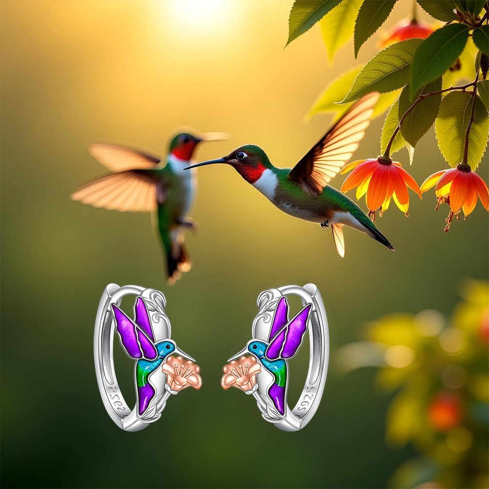 Hummingbird Gifts Hummingbird Earrings for Women Sterling Silver Flower Hoop Earrings Jewelry Gifts for Lovers Christmas Mothers Day - Image 7