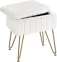 Greenstell Faux Fur Vanity Stool with Storage - Soft Ottoman Chair 15.7x11.8x19.4in, 284lbs Metal Legs, White Makeup Bedroom Footstool