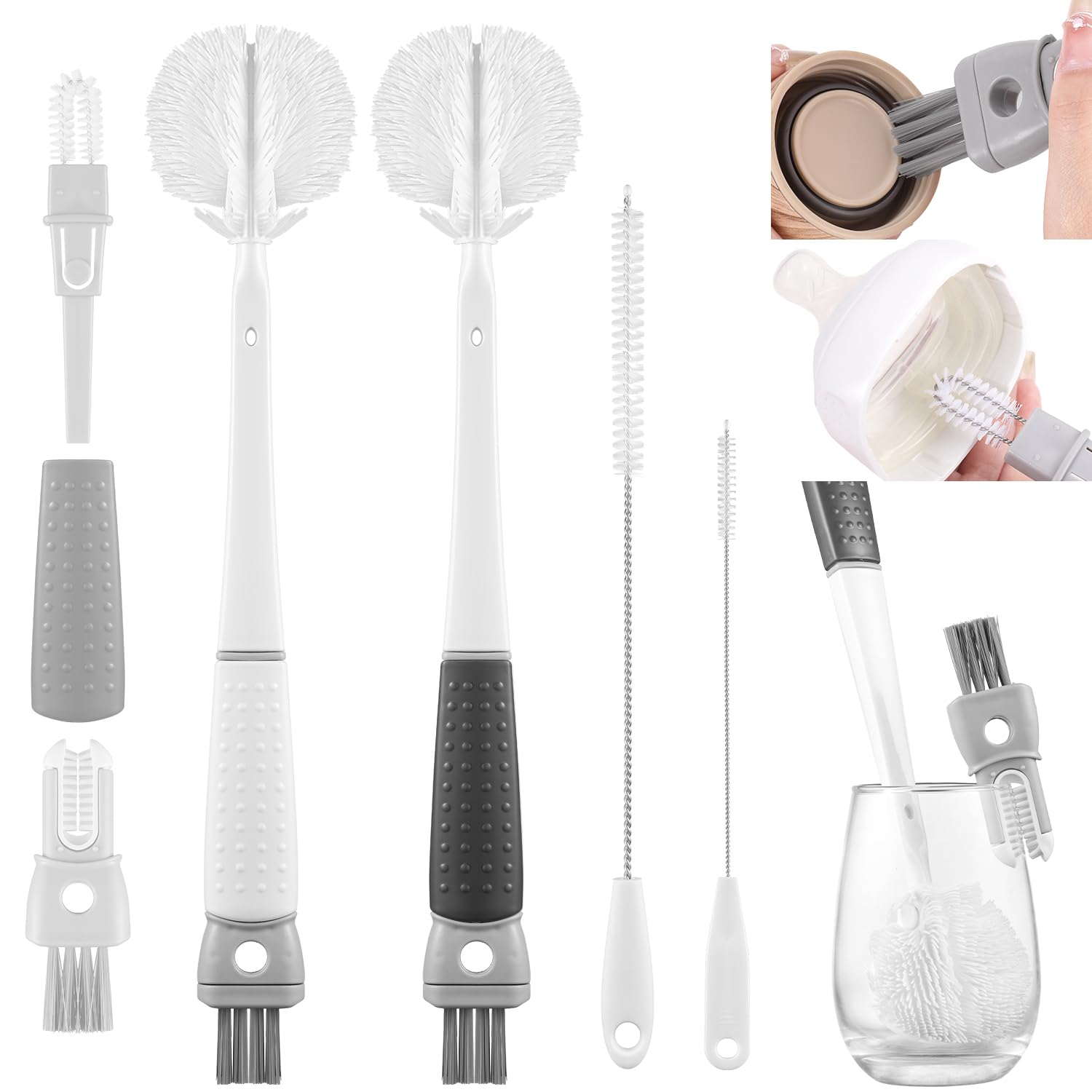 OUTXE 4 Pack Bottle Brush Set, 5-in-1 Water Bottle Cleaner Brush, 13.5“ Travel Bottle Cleaning Brush, 11“ 7“ Straw Brush for Stanley, Removable Nipple Brush, Detail Brush for Cup Lid Gap
