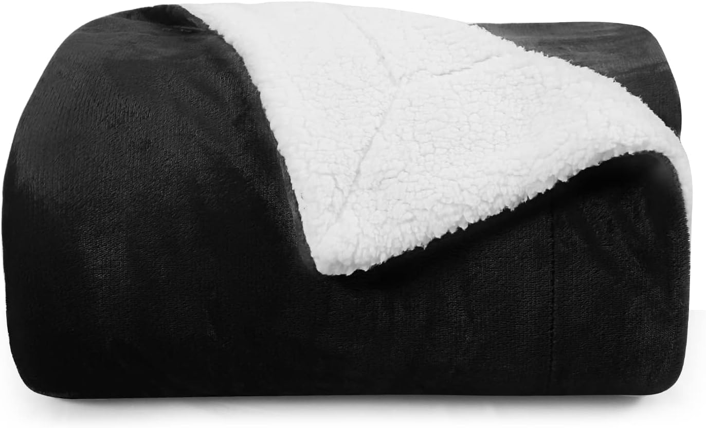 Aisbo Black Sherpa Fleece Throw Blanket Soft Thick Warm