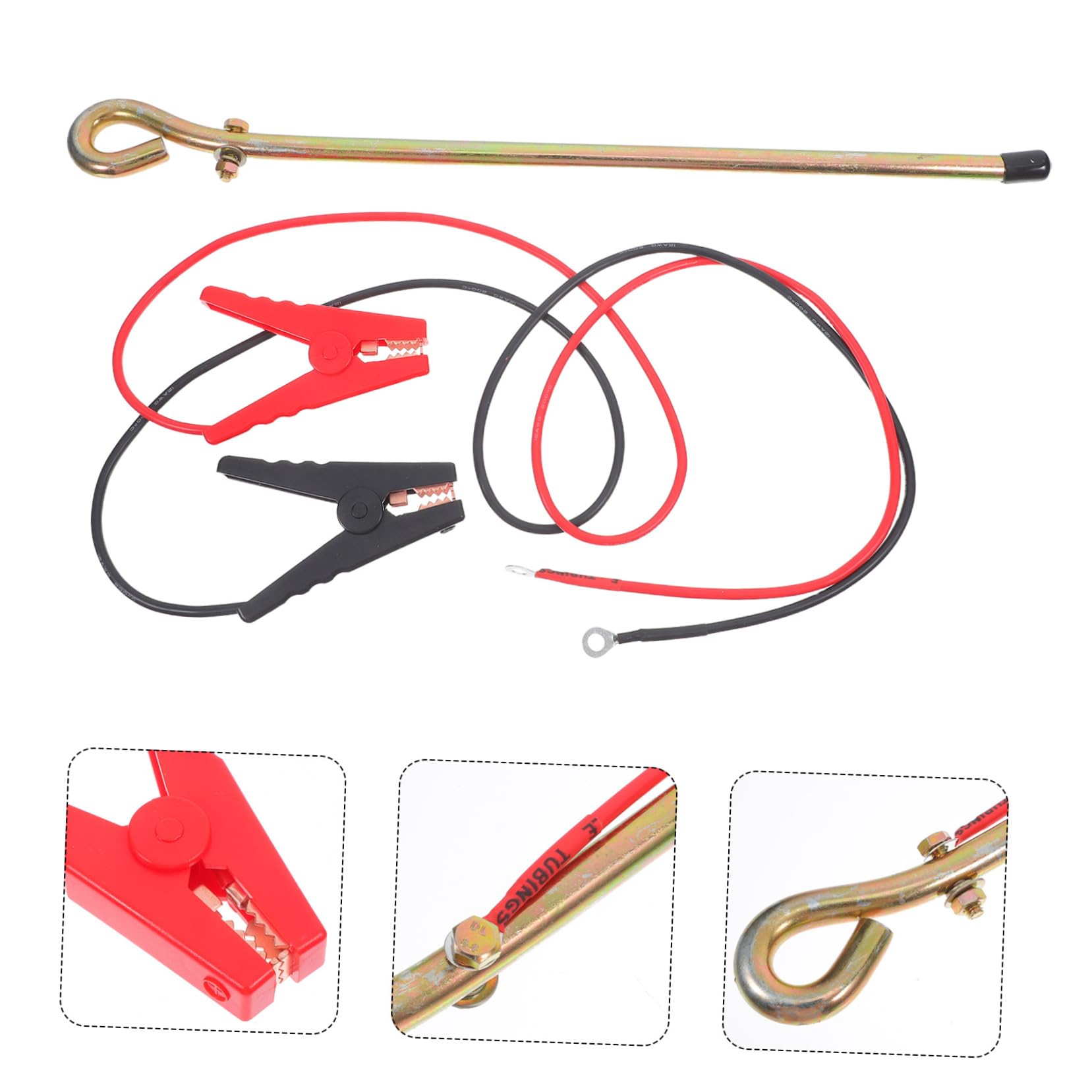 Picchetto di Messa a Terra Portatile in Ferro Dorato | Cavo Flessibile e Clip Metalliche, Connessione Sicura, per Emergenze e Recinzioni Elettriche