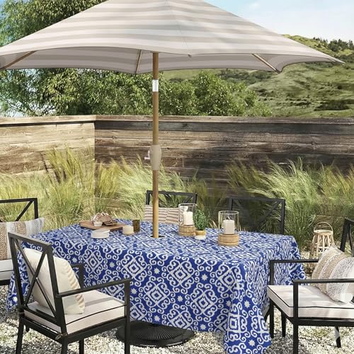 Image of EHouseHome Outdoor Indoor 60x84 inch Rectangle Tablecloth with Umbrella Hole and Zipper, Waterproof Patio Table Cloths, Spring /Summer Table Covers for Backyard Circular Table /BBQs /Picnic